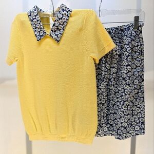 J. Crew Floral Skirt & Collared Sweater Top (skirt size 4, top size xs)